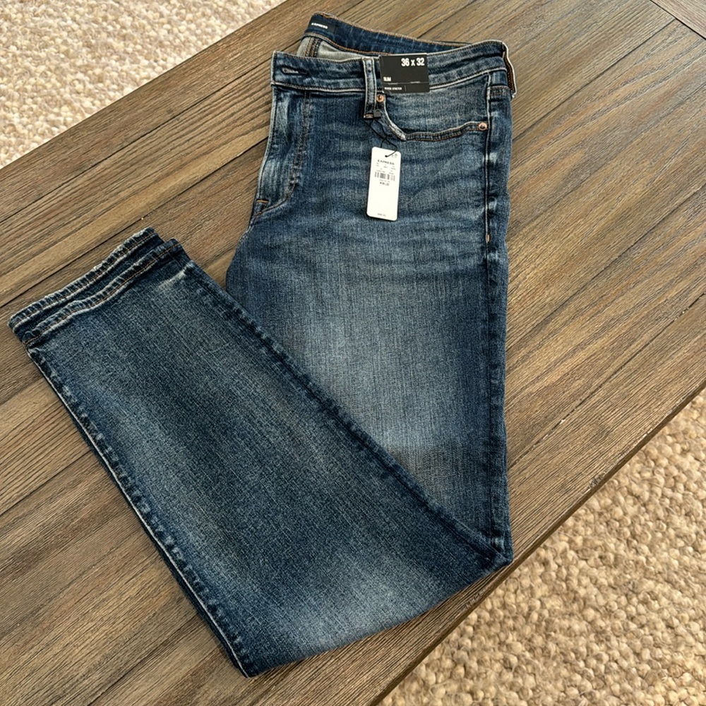 Express Men’s Slim Dark Wash Hyper Stretch Jeans 36x32